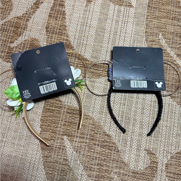 DISNEY EARS - 2 pieces! Gold/Silver and Gold/Floral Mickey Mouse Disneyworld NEW - Picture 4 of 5